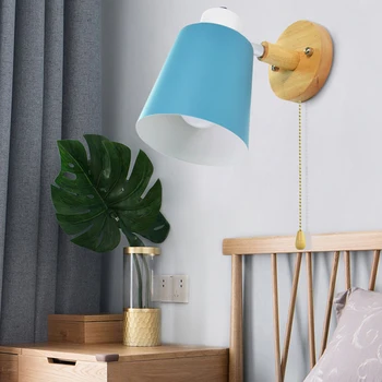 Modern din lemn, lumini de perete noptieră lampa de perete E27 cu Fermoar comutator tranșee Nordice lumina de perete pentru dormitor macaroon 5 culoare 85-285V 4