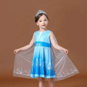 MUABABY Fata Snow Queen Costum Copii fără Mâneci Elsa de imbracat Copil de Vara Casual, Haine de Printesa cu Pelerina Detasabila 4