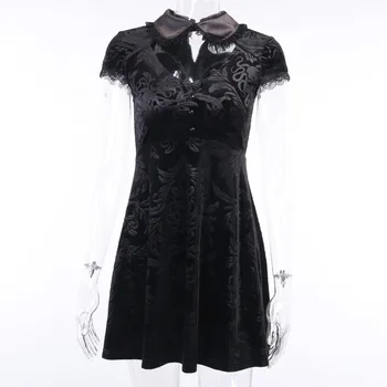 NCLAGEN Gotic Negru Dantelă Gol Afară Femei Rochie Mini Vintage Streetwear Harajuku Vestidos Tinuta de Club Rochii Plisate 4