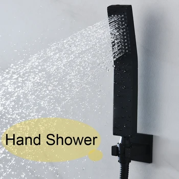 Negru mat cu termostat led duș cu efect de ploaie stabilit plafonul mari de precipitații debit Mare sistem de duș baie 4