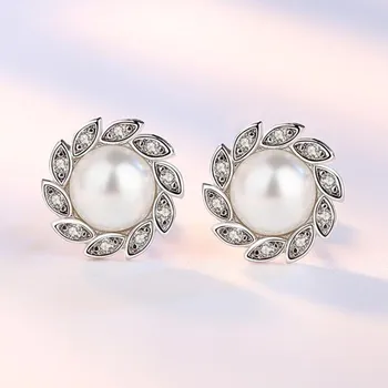 NEHZY Argint 925 Cercei Stud de Înaltă Calitate Femeie Moda Bijuterii Nou Vântul Frunza Cristal Zircon Pearl Cercei de Vânzare Fierbinte 4