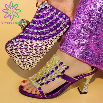 New Sosire Culoare Mov Pantofi italieni cu Saci de Potrivire Pantofi și Geantă Set Africane Seturi 2019 Sandale de Moda Pentru Petrecerea de Nunta 4