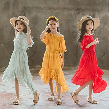 Noi 2019 Vară pentru Copii Rochii pentru Fete Neregulate Mult de Moda Printesa Rochie de Șifon Plajă Vacanță Rochie RT413 4