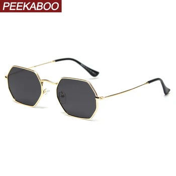 Peekaboo retro pătrat mic bărbați ochelari de soare polarizat cadru metalic de aur poligon octogonal ochelari de soare pentru femei 2021 uv400 4
