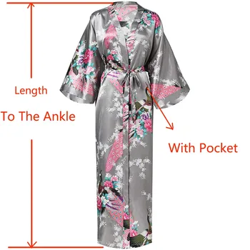 Plus Dimensiune XXXL Chineză Femei Haină Lungă de Imprimare de Flori Păun Kimono Baie, Rochie de Mireasa, domnisoara de Onoare la Nunta Halat de baie Sexy Sleepwear 4