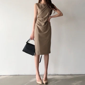Retro de Înaltă Talie Rochie de Vara pentru Femeie 2019 Noua Moda Sexy rochie fără Mâneci de Auto-cultivare Sac de Șold Slăbire Rochie Dreaptă Vestidos 4
