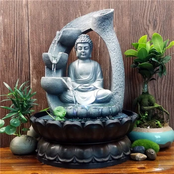 Rășină Zen Lotus Statuie A Lui Buddha Condus Fantana FengShui Figurine Home Office Desktop Decorare Spațiu De Meditație Ornamente De Gradina 4