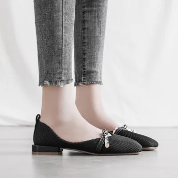 Singur arc pantofi de sex feminin 2020 plat pantofi de sex feminin coreeană versiune de pe net roșie mare cod mazăre pantofi superficial gura zână pantofi 4