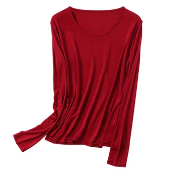 SuyaDream Femei Bază Cămașă de Mătase Real tricouri Solid cu mâneci Lungi O de gât Sănătos de SUS 2020 Toamna Iarna Vin 4