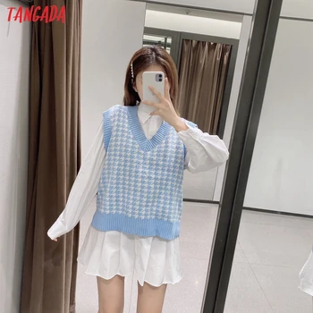 Tangada Femei 2020 Moda Kaki Carouri Supradimensionate Vesta Tricotate Pulover V Neck fără Mâneci Vrac Femei Vesta Chic Topuri BE121 4