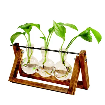 Terariu Creative Hidroponice de Plante Vaza Transparenta Cadru de Lemn vaza elemente d Masă de Sticlă Planta Bonsai Decor vaza de flori 4