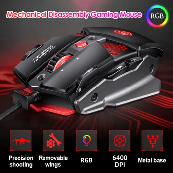 VODOOL Noi G9 USB cu Fir Mouse de Gaming 6400 DPI, 8 Butoane de Joc mouse-uri RGB lumina de Fundal de Metal Mecanice Mouse-ul pentru PC Gamer 4