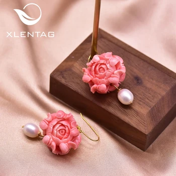 XlentAg Design Original Coral Floare Picătură Cercei Apă dulce Pearl Vintagae Bijuterii Pentru Femei Accesorii Fete Petrecere GE0927 4