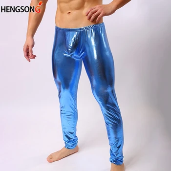 2020 Moda Mens Performanță Pantaloni Slim Creioane Negru Faux Din Piele Jambiere Sexy Bărbați 5