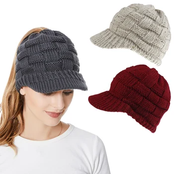 2021 Femei De Iarnă Tricotate Capac Coada De Cal Pălărie De Lână De Iarnă Hat Visor Vreme Rece Tricotate Speciale Coada De Cal Design Șapcă De Baseball Hat 5