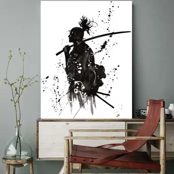 Alb și negru Japonia Portret de Perete de Arta Canvas Printuri de Pictura pentru Birou Decor de Perete Samurai Japonez din Asia Războinici Poster 5