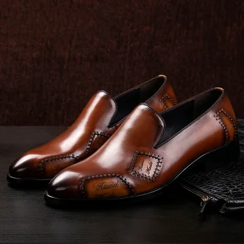 Barbati din piele pantofi de afaceri costum rochie pantofi barbati de brand Bullock piele naturala negru slipon de nunta mens pantofi Phenkang 2020 5