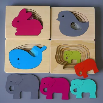 Copii Jucarii din Lemn Pentru Copii cu Animale Carton 3D Puzzle Multistrat Jigsaw Puzzle Jucării pentru Copii Copil mai Devreme de Învățământ Sida Cadouri 5