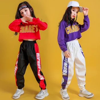 Copil Cool Hip Hop Îmbrăcăminte Hanorac Tricou Tricou de Sus a Culturilor de Cauzalitate Jogger Pantaloni pentru Fete de Jazz Dans Costum de Haine Purta 5