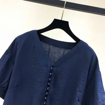 Coreeană Maneca Scurta Bluza Șifon Bluze 2021 Noi Subțire Șifon Tricouri Femei Vara Plus Dimensiune Bluze Largi, Tricou Femei Top Solid 5