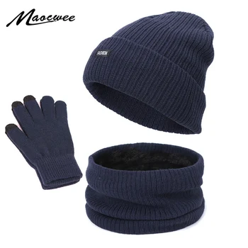 De iarnă Pălării Beanie Eșarfă Mănuși Set de Cald Tricotate Pălărie Gât mai Cald, Respirabil Straturi Duble Chelioși Căciuli pentru Barbati Femei Gorro 5