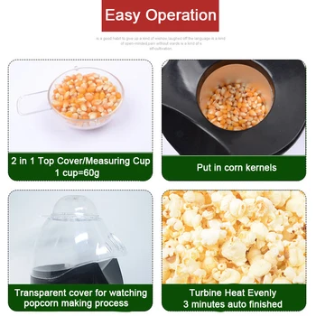 De uz casnic de Popcorn Maker Mașină Automată de Aer Cald cu Microunde Popcorn cu Paharul de Măsurare A Parte Popping Boabe de Porumb 5