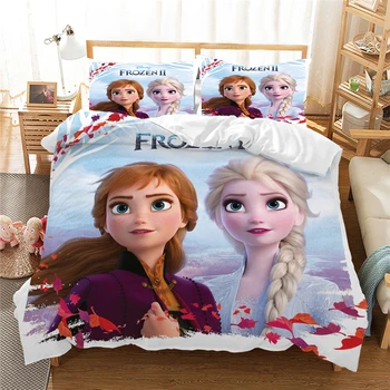 Disney Set De Lenjerie De Pat Anna Elsa Regina King Size Frozen2 Set Pat Copii Fata De Plapuma Perna Mângâietor Seturi De Lenjerie De Pat 5
