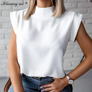 Femei Bluza de Vara Tricouri Doamnă Birou Casual O Gâtului fără Mâneci cămașă de Moda Elegant Buzele lanțuri de Streetwear Pulover Feminin 5