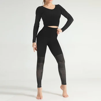 Femei fără Sudură Yoga Set de Vară Gol Gradient Elastica Fitness Sport cu mâneci Lungi T-shirt etanș Fese Pantaloni de Yoga 5