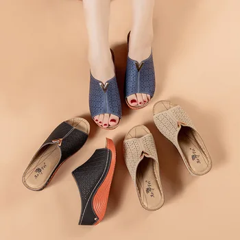 Femei Sandale 3 Culori Pantofi De Vara Pentru Femeie Rotund Toe Tocuri Pană Sandale Plus Dimensiune Picătură De Transport Maritim Pantofi Pene Sandalias Mujer 5