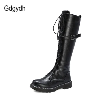 Gdgydh 2020 Toamna Stil Britanic Genunchi-Cizme Pentru Femei, Plus Dimensiune 34-43 de sex Feminin Cizme Rotund Toe Tocuri Joase Femei Pantofi de Iarna 5