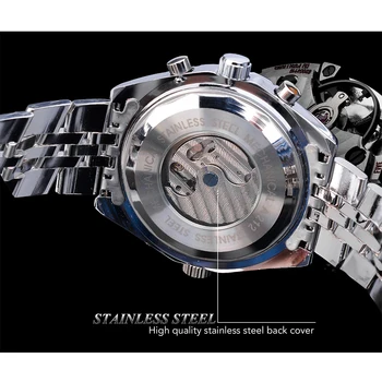 Jaragar Albastru De Sticlă Design Negru Silver Automatic Ceas Din Oțel Inoxidabil Data Ceas Luminos Oameni De Afaceri Mecanice Ceas 5