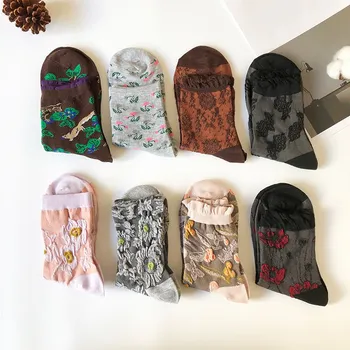 Jeseca 5Pairs/Lot imprimeu Floral din Bumbac pentru Femei Șosete Japoneze Kawaii Drăguț Șosete pentru Femei Harajuku Epocă Streetwear Ciorap de Craciun 5