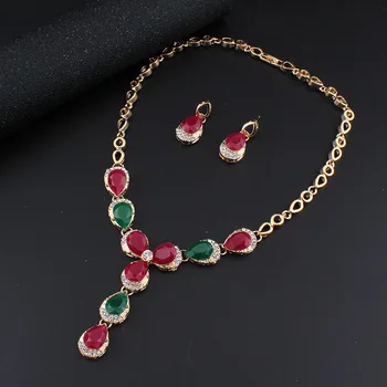 Jiayijiaduo femeile turce nunta seturi de bijuterii-O varietate de culori colier cercei de aur de culoare Negru material de rășină picătură de apă 5