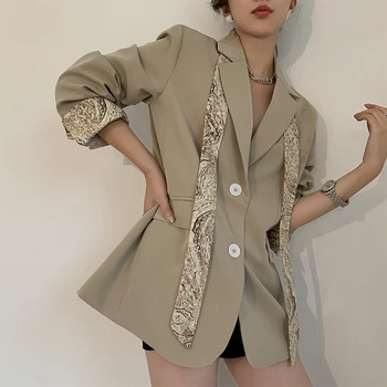 [MEM] Femei Kaki Imprimat de Dimensiuni Mari Blazer Nou Rever cu Maneci Lungi Vrac se Potrivi Sacou Moda Valul de Primăvară de Toamnă 2021 1Z405 5
