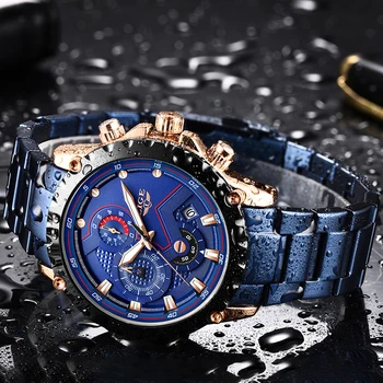 Moda Relogio Masculino LIGE Top Brand de Lux Ceas de mână Cuarț Ceas de Ceas Albastru Bărbați Impermeabil Sport Chronograph Mens Ceasuri 5