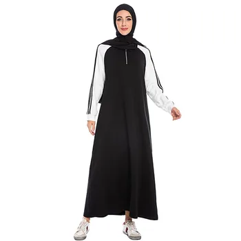 Musulman Dubai Islamic Îmbrăcăminte Decolteu La Fermoar Rochii Femei Rochie Cu Maneci Lungi 2019 Sport De Moda Rochie De Mari Dimensiuni 5