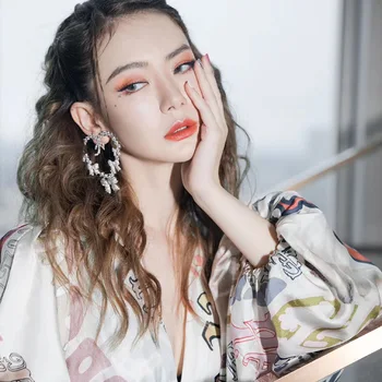 MWSONYA 2020 Moda coreeană Exagerat de Dragoste Inima Arc de Cristal Cercei pentru Femei de Moda Pandantiv Inima Stralucitoare Arcul de Bijuterii Cadou 5