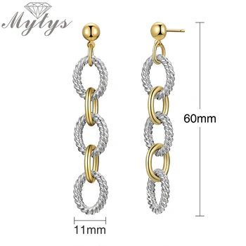 Mytys Nou Design în Două tonuri de Aur Cablu Lanț de Link-ul Picătură Legăna Cercei pentru Femei și Fete CE654 5