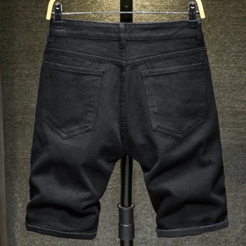 Noi de Vara Alb negru Bărbați Rupt Gaura pantaloni Scurti din Denim Slim Casual Genunchi Lungime Scurt Gaură Blugi pantaloni Scurți, Bermude pentru barbati 5