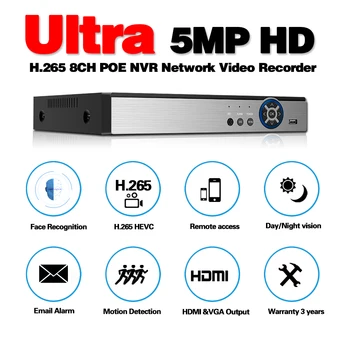 Noul upgrade-ul Fata de înregistrare și redare 8Ch NVR-ul Full HD de 5.0 MP P2P Independent CCTV NVR 2592*1944P ONVIF Pentru Camera IP de Securitate de Sistem 2T 5