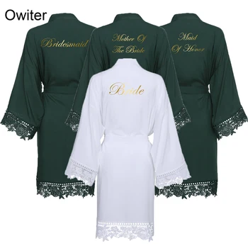 Owiter 2019 Nou, de culoare Verde Bumbac Kimono Mireasa, domnisoara de Onoare Robe w/ Lace Trim Femeile rochii de Mireasa Halat Halat de baie Pijamale Albe 5