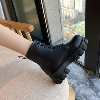 Pantofi de iarna pentru Femei Cizme Rotund Toe Flats din Piele Neagră Platforma Cizme pentru Femei Cizme de Zapada pentru Femei de Iarnă 2020 Botas Mujer 5