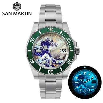 San Martin Scafandru Apă Fantoma de Lux Cristal de Safir Bărbați Automată Ceasuri Mecanice Bezel Ceramica 20Bar Luminos Data Fereastră 5
