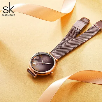 Shengke SK Ceas Bratara Set pentru Femei Ceasuri de mână Elegant Albastru ochiurilor de Plasă Reloj Mujer Japoneză Cuarț Circulație de Lux Relogio Feminino 5
