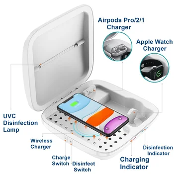 Sterilizator Dezinfecție Cutie Încărcător Wireless Pentru Iphone XS 8 Plus 11 Pro Xiami Max Rapid de Încărcare de Andocare Pentru Apple Watch 5 4 3 2 1 5