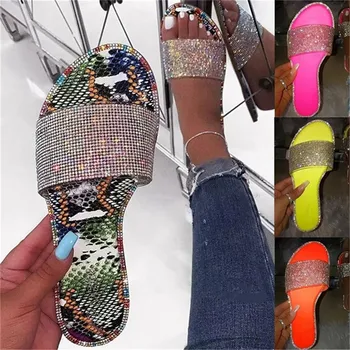 Stras Bomboane Colorate Papuci Noua Moda Femei Flip Flop Moda Plajă Sălbatică De Pantofi Diamant Fund Plat În Aer Liber Sălbatice Sandale 5