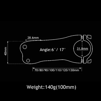 TOMTOU Negru Mat Complet UD Carbon Biciclete Stem 6/17 Grade Lungime 70/80/90/100/110/120/130mm Pentru Ghidon cu Diametrul de 31.8 mm 5