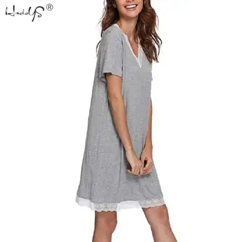 Vara cămașă de noapte pentru Femei Bumbac Rochie de Noapte Camasa de Dormit, Pijamale cu Maneci Scurte din Dantela Somn Shirt Doamnelor Homewear îmbrăcăminte de noapte 5