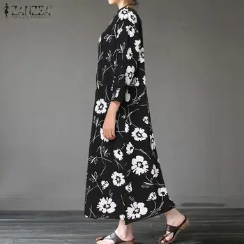 ZANZEA Femei de Moda de Epocă Jumătate Maneca Midi Sundress Split Florale Imprimate Vestidos Buzunare O-Gât Halat Femme Plus Dimensiune 5XL 5